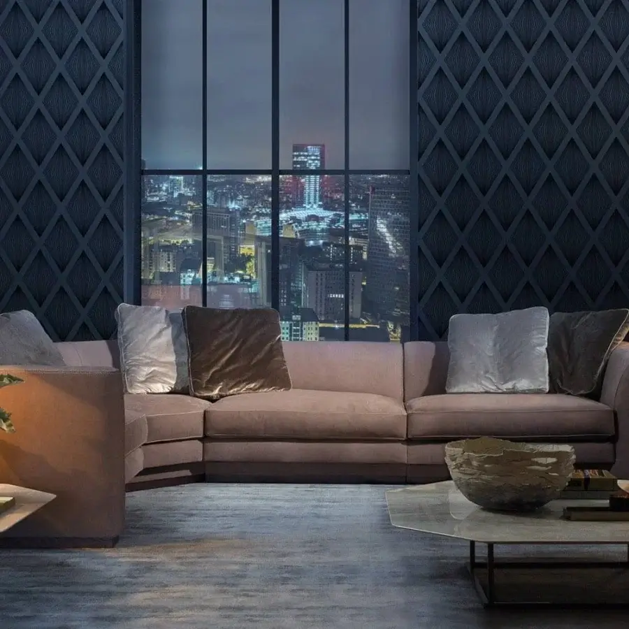 Exceptional Borzalino Franklin L sectional with soft dusty rose textile upholstery and solid wood structure