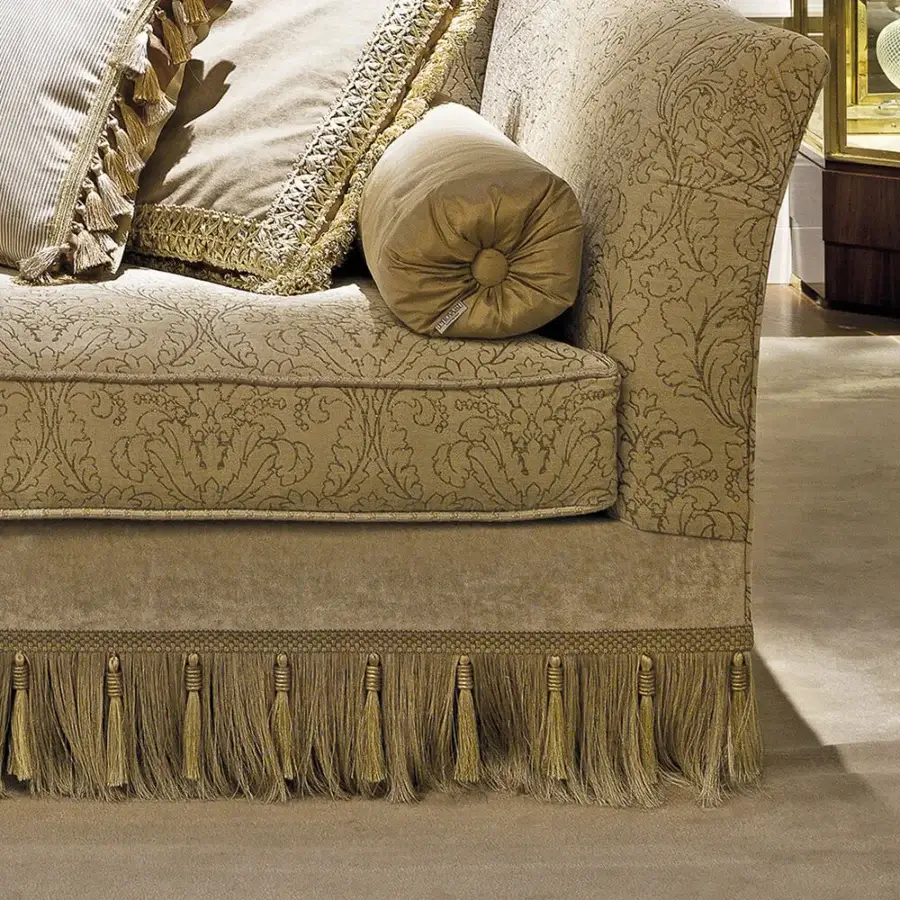 Distinguished Provasi Madlene chaise lounge crafted in Italy with textured fabric or leather upholstery and satin finish