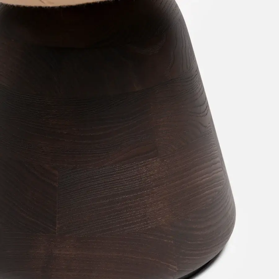 Exceptional Carpanese Home Bill chair built with dark brown wood and light beige upholstery in a satin finish