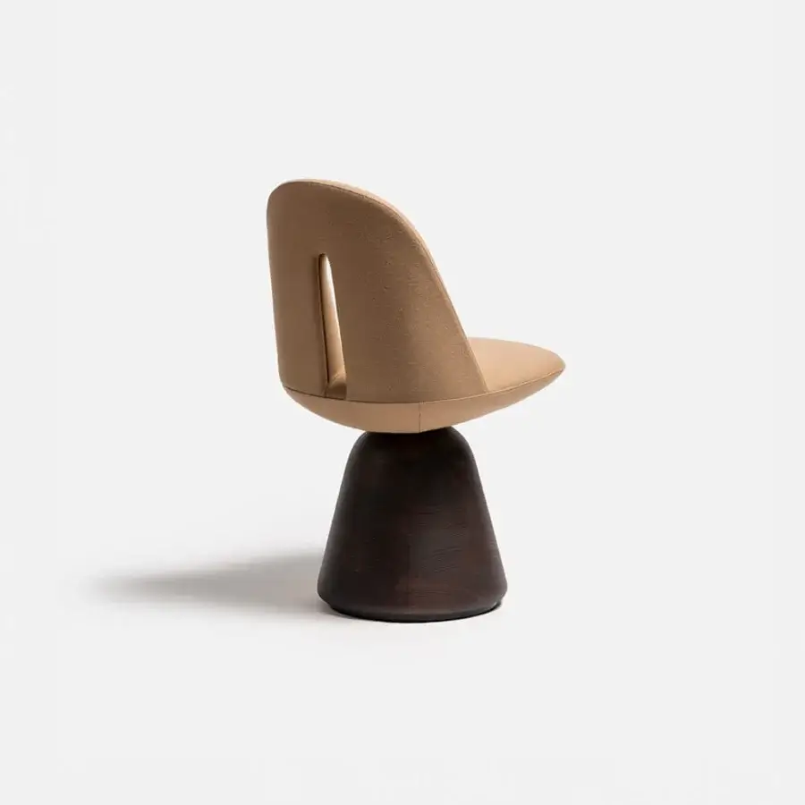 Architectural Carpanese Home Bill chair crafted with warm beige textile upholstery and a lacquered dark brown base