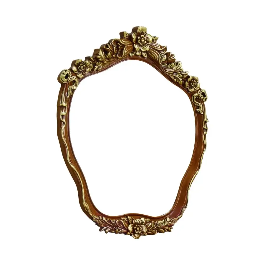 Exquisite Modenese Palatial Elegance mirror crafted with gold-toned wood and ornate floral motifs in a glossy finish