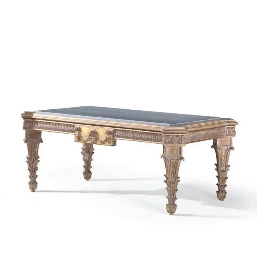 Exquisite Armando Rho A1317 coffee table handcrafted with radiant gold leaf and refined marble top