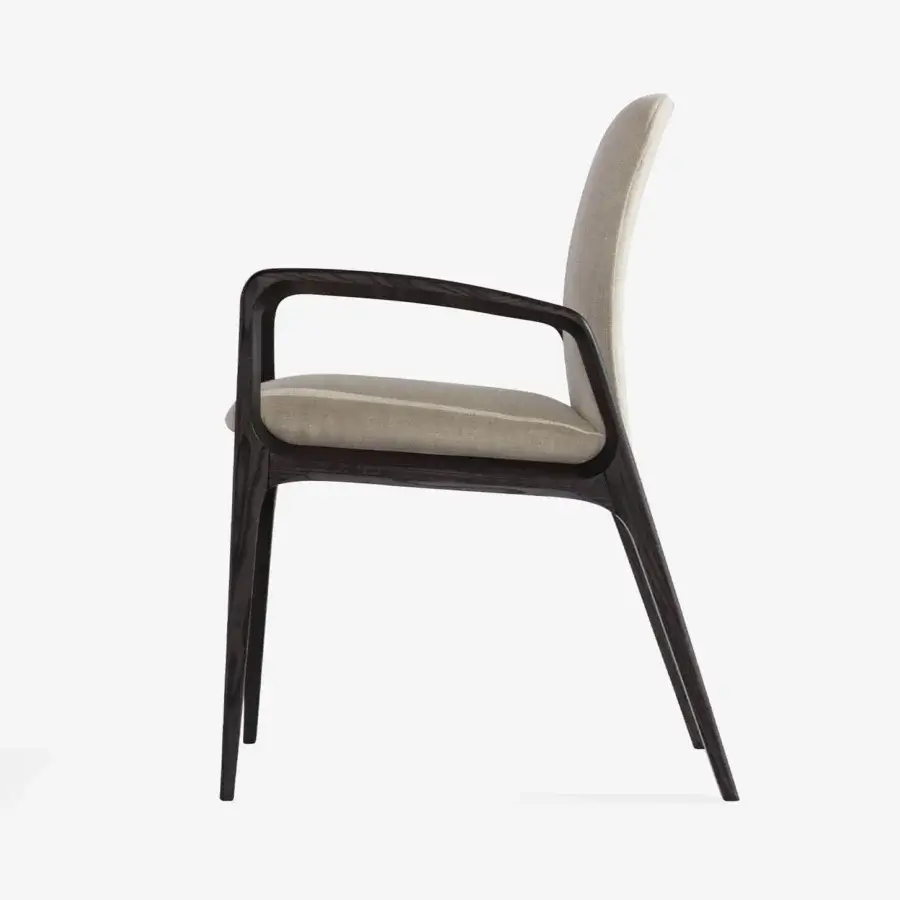 Superior Carpanese Home Birkin armchair in light beige textile and solid ash wood with dark satin finish