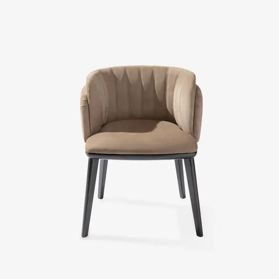 Superior Carpanese Home Annette armchair upholstered in muted taupe textile with dark finished solid beech wood legs