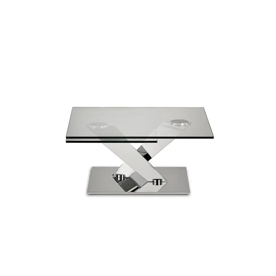 Distinguished Naos Calypso coffee table with a clear glass tabletop and highly polished silver galvanized steel base