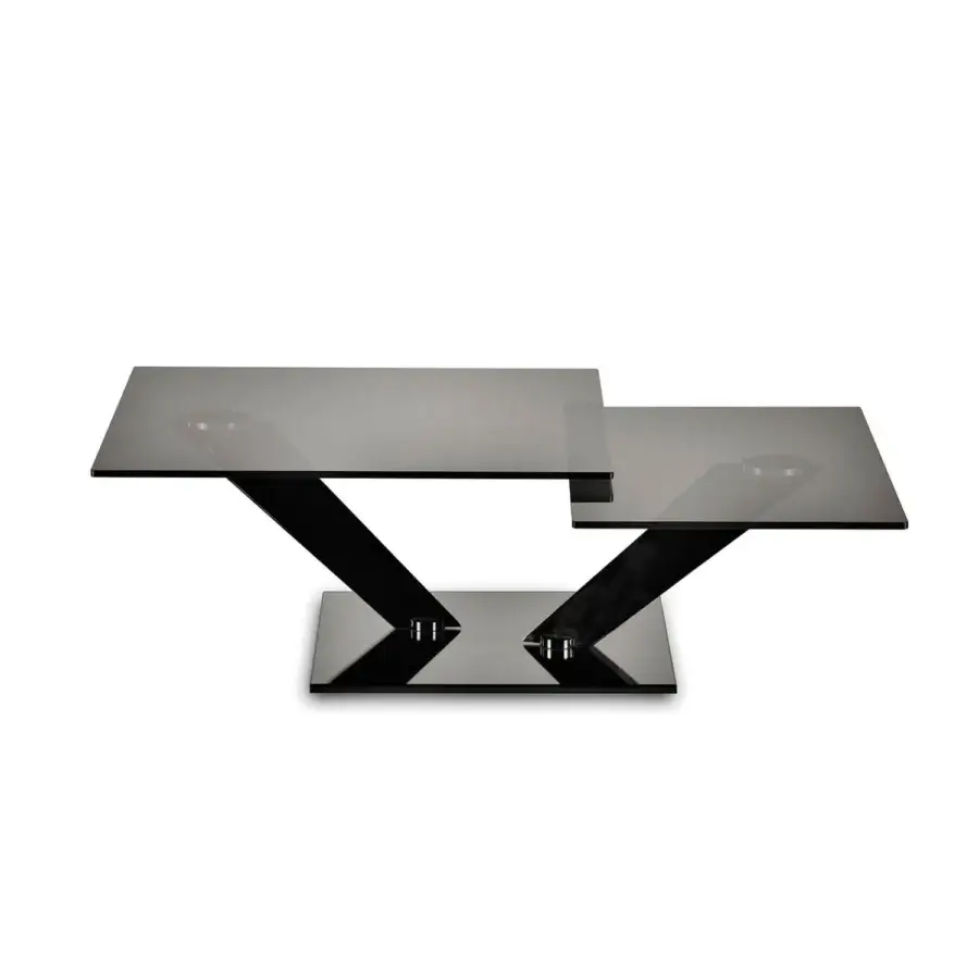 Elegant Naos Calypso coffee table with a dark-toned glass tabletop and glossy base showcasing clean geometric lines