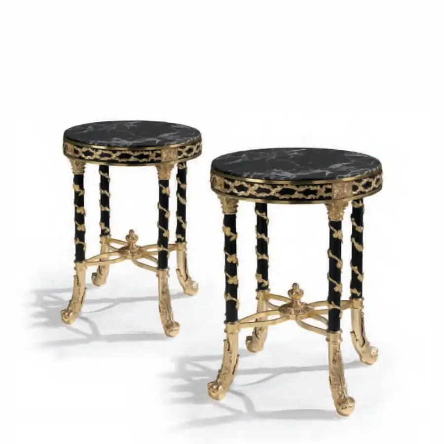 Distinguished Armando Rho A1273 side table with black marble top and black metal frame crafted in Italy
