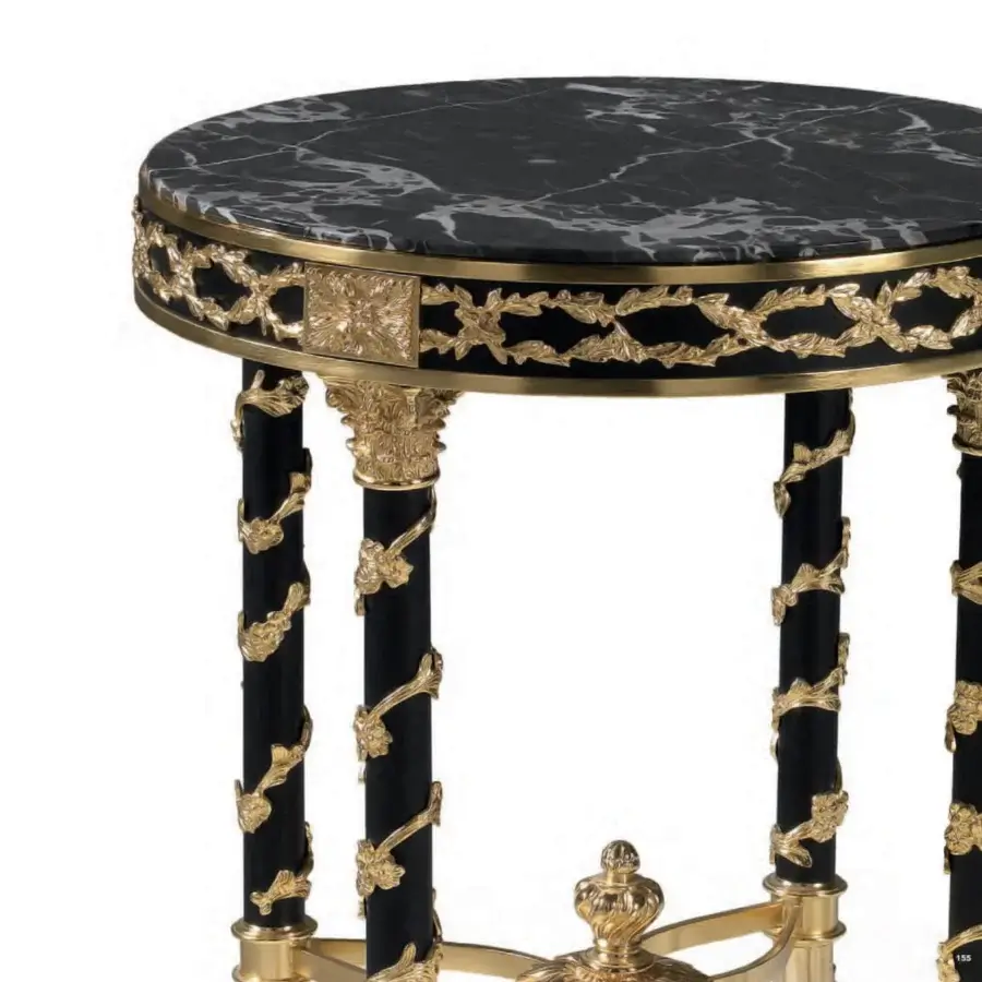 Lavish Armando Rho A1273 side table crafted with black marble and gold-plated bronze detailing in a polished finish