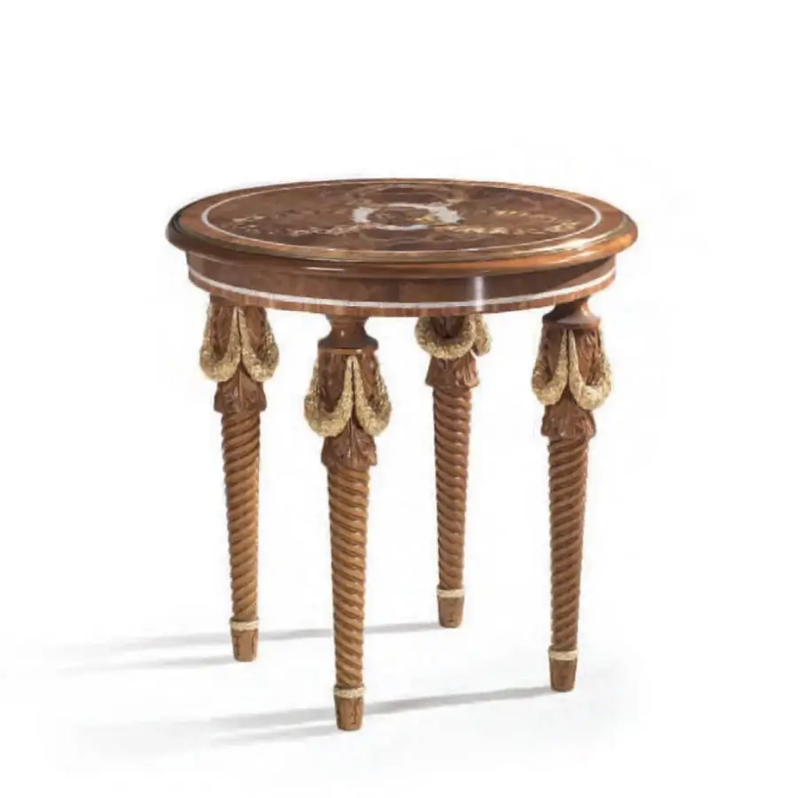 Distinguished Armando Rho A1348 side table crafted in cherry wood with walnut Persian burl and mother of pearl inlays