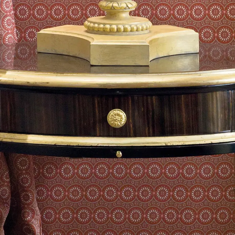 Distinguished Provasi 1512/2 nightstand built with dark brown solid wood, luminous brass accents and cool marble