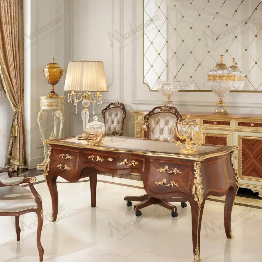 Superior Modenese Royal Symphony armchair upholstered in sumptuous ivory leather with glossy brown wood and gold-toned metal accents