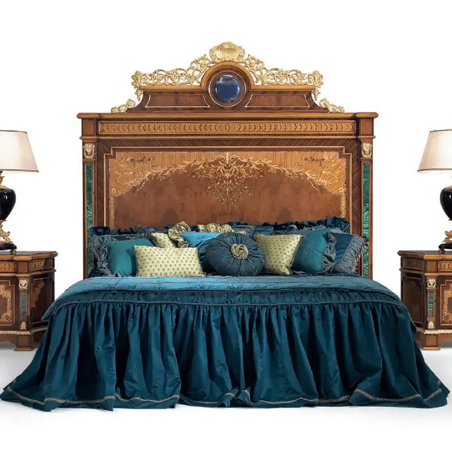 Lavish Armando Rho A1324 nightstand crafted in walnut Persian burl, satinwood and madrona burl with gold detailing and glossy finish