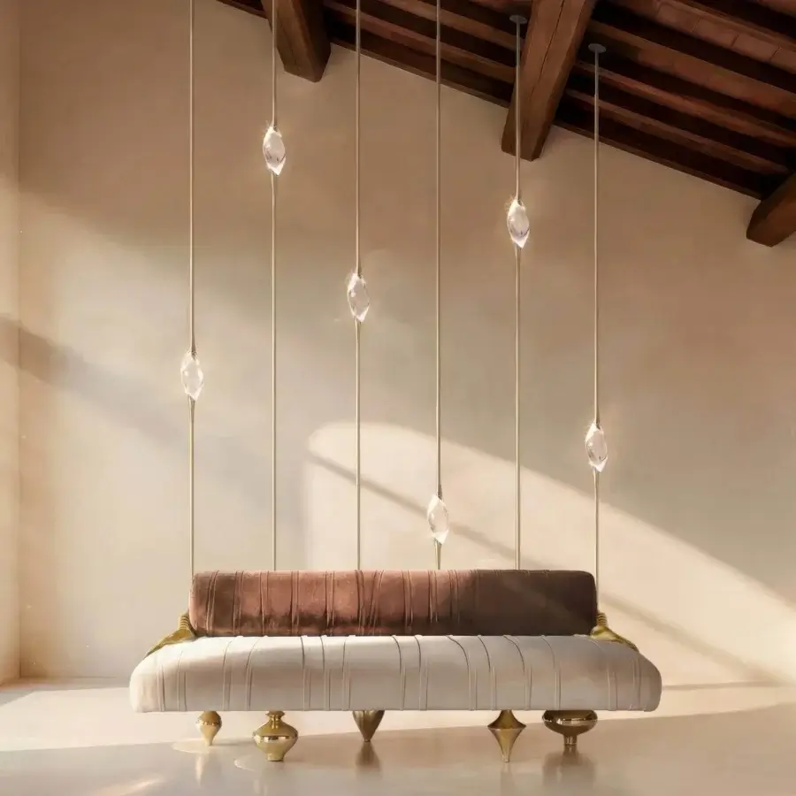 Distinguished Il Pezzo Mancante Il Pezzo 12 floor to ceiling lamp crafted in hand-made brass with glossy finish and solid crystal diffusers