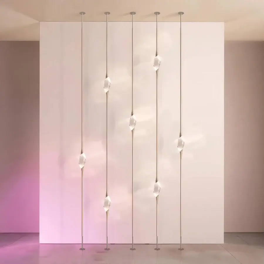 Lavish Il Pezzo Mancante Il Pezzo 12 floor to ceiling lamp with hand-made brass and hand-crafted crystal diffusers in a muted gold brushed finish