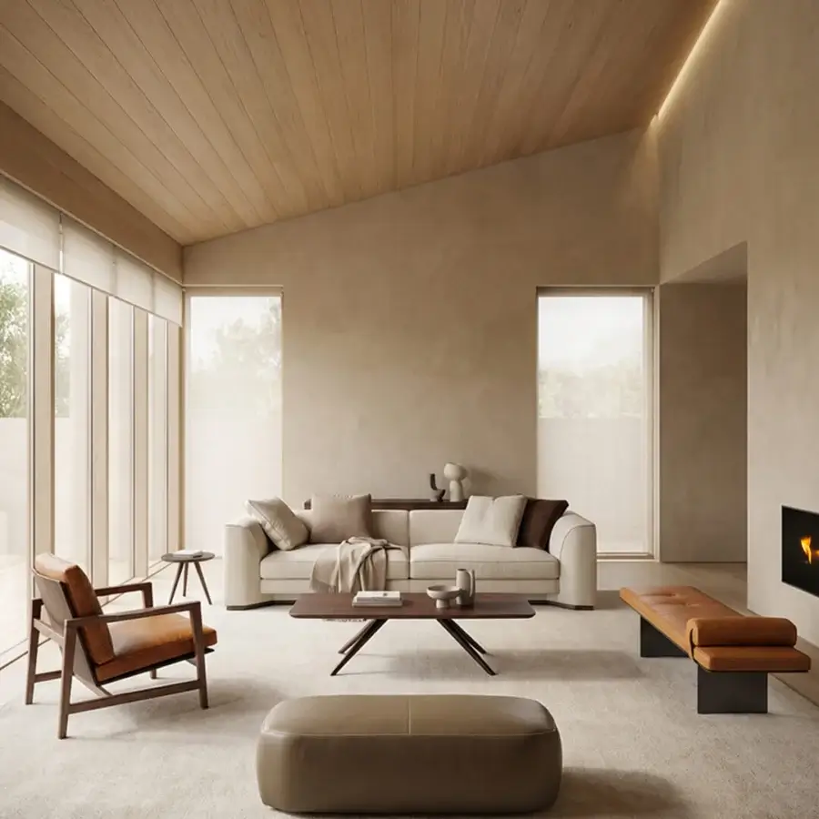 Superior Borzalino Franklin ottoman built with light beige upholstery, solid wood frame and elegant gros-grain trimming