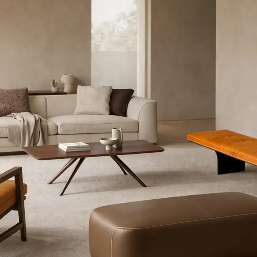 Lavish Borzalino Franklin ottoman with light beige upholstery, solid wood frame and gros-grain trimming