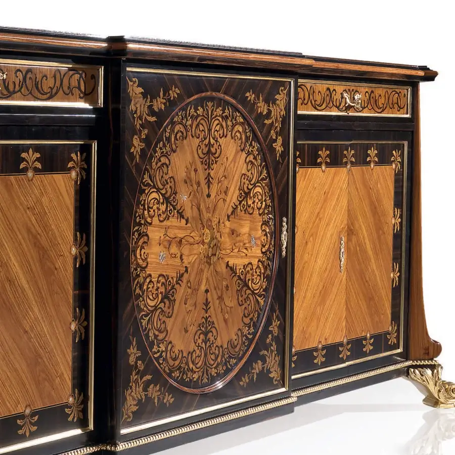 Exquisite Armando Rho A1171 sideboard built with solid bois de rose and ebony, showcasing ebony and bois de rose contrast finish