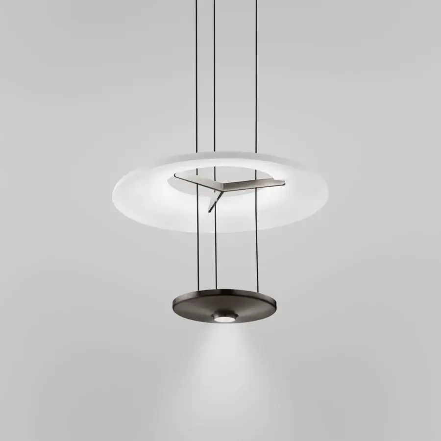 Superior Vistosi Dione suspension lamp crafted with overlapping glass discs and a muted gray satin finish