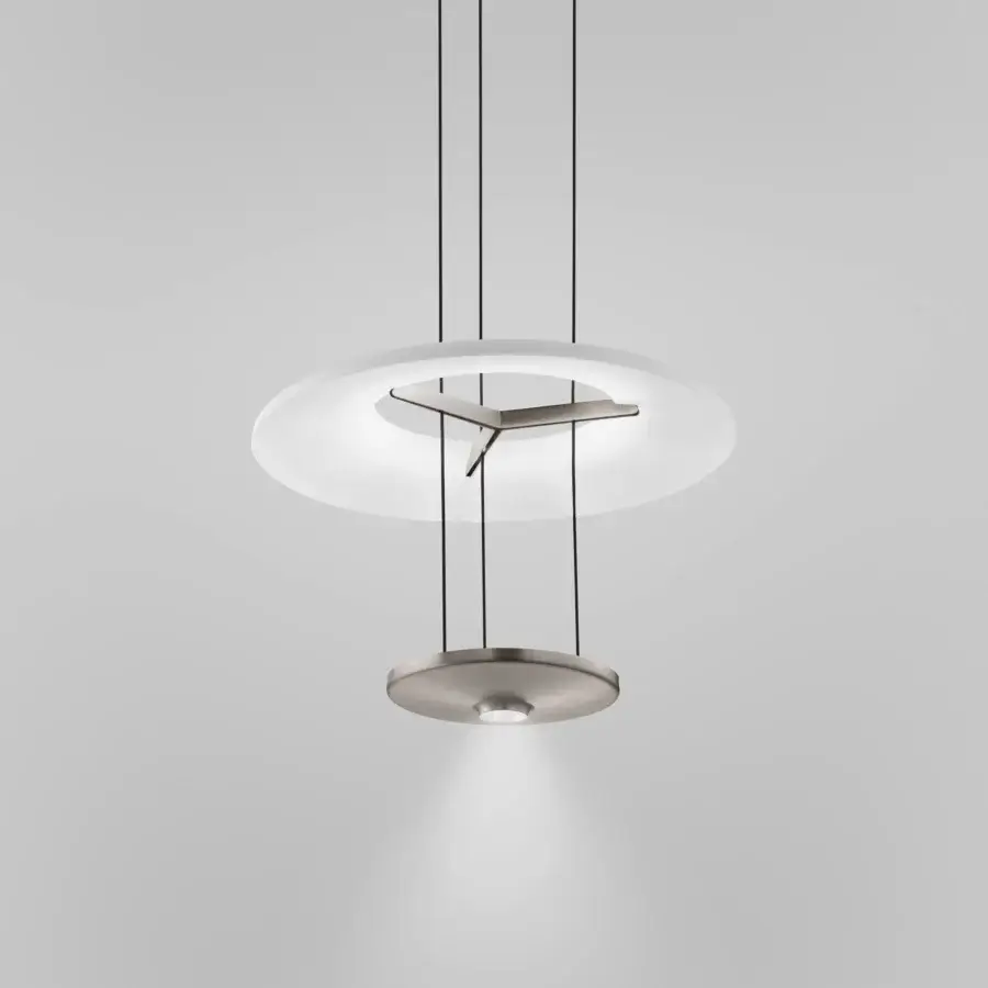 Superior Vistosi Dione suspension lamp with overlapping glass discs and a muted metallic gray finish