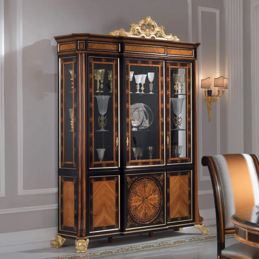 Exquisite Armando Rho A1172 cabinet crafted in bois de rose and ebony with gilded details and a deep black finish