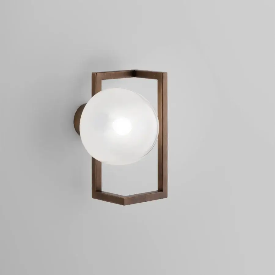 Superior Vistosi Globose wall lamp crafted in metal with opaque white hand-blown glass and dark bronze matte finish