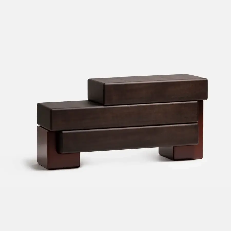 Exceptional Carpanese Home Brick D sideboard crafted in dark and reddish-brown lacquered wood with a matte finish