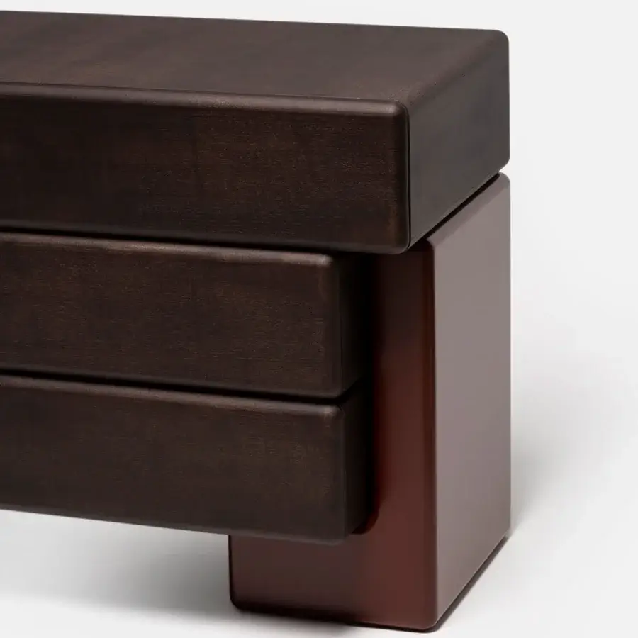 Distinguished Carpanese Home Brick D sideboard crafted in reddish-brown lacquered wood with a matte finish and softly rounded corners