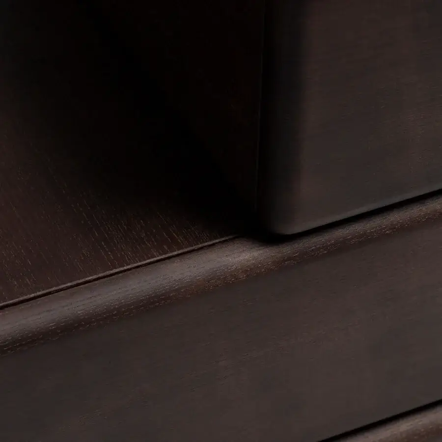 Exceptional Carpanese Home Brick D sideboard built in dark brown lacquered wood with visible grain and softly rounded corners