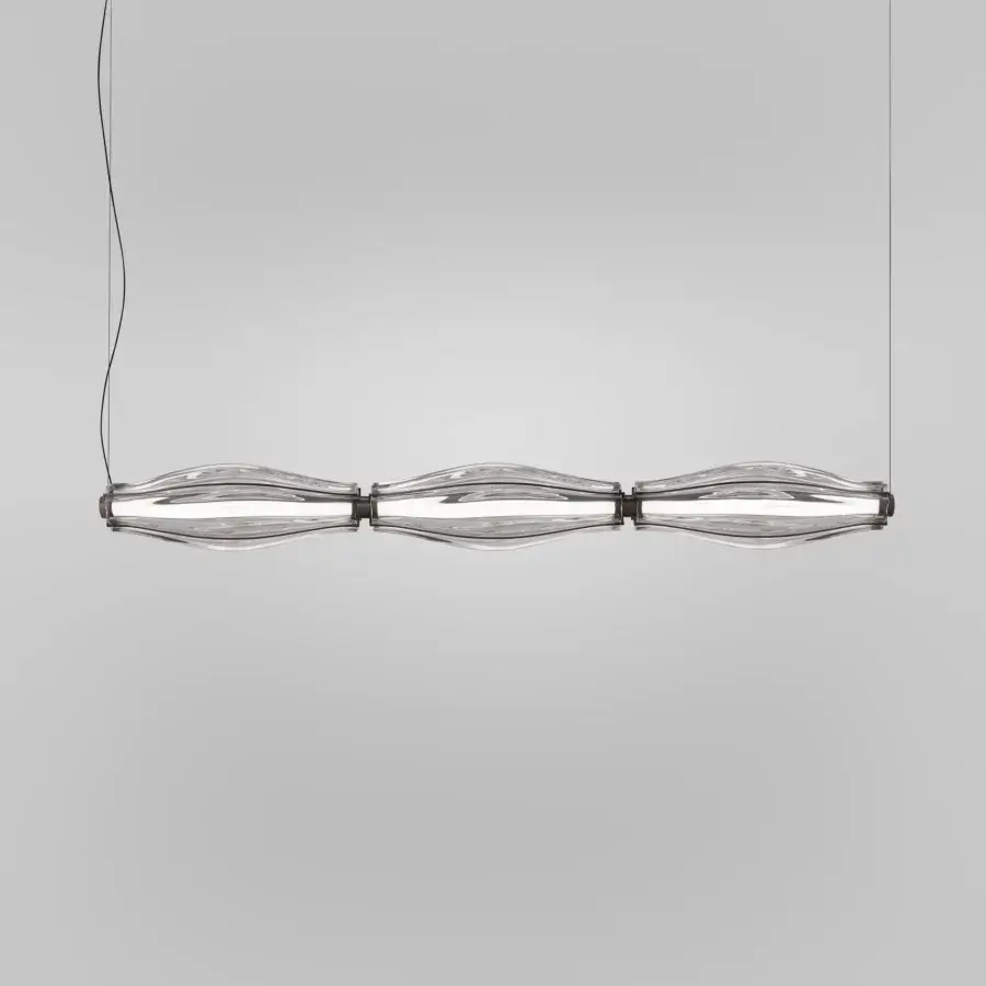 Distinguished Vistosi Jeff Suspension Lamp crafted in Italy with elongated crystal elements and a polished metallic frame