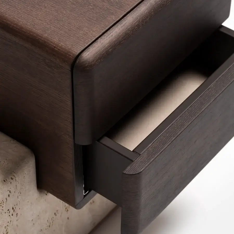 Exceptional Carpanese Home Brick N nightstand crafted in wood with satin finish and light marble base