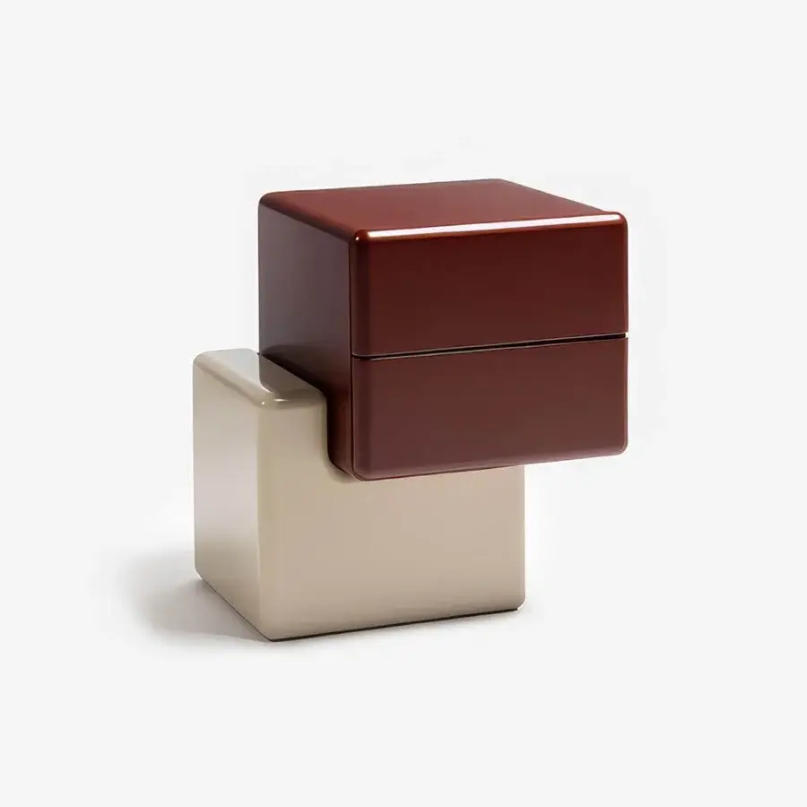 Distinguished Carpanese Home Brick N nightstand with a two-module design in reddish-brown lacquered and matte beige wood construction