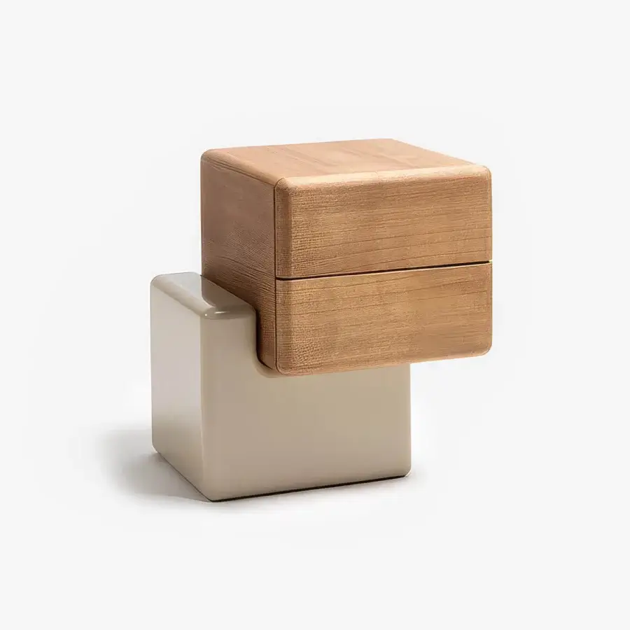 Superior Carpanese Home Brick N nightstand built in brown wood with pale beige lacquer and silky finish