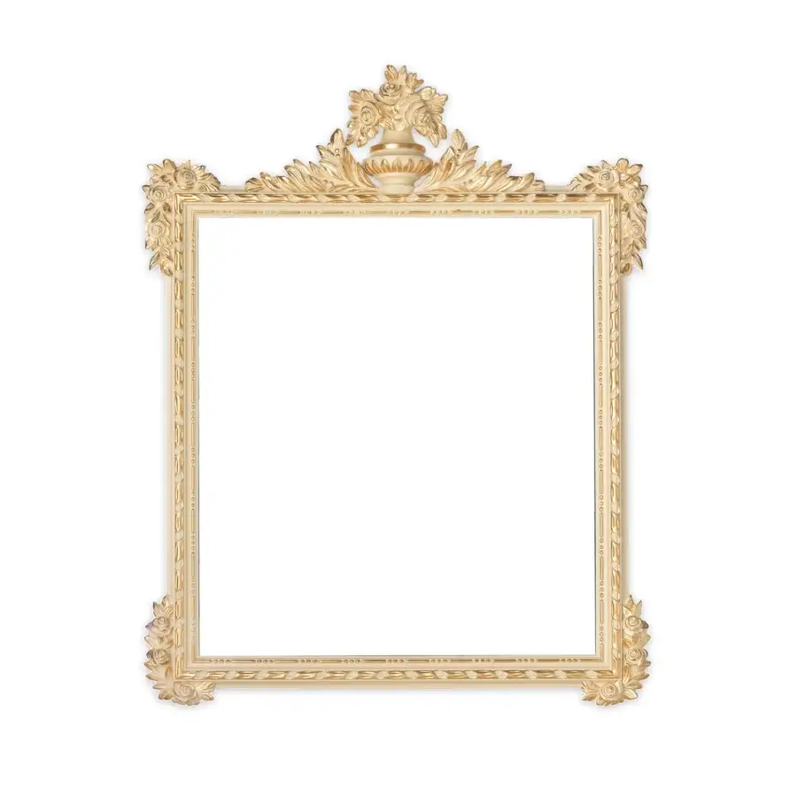 Exquisite Modenese Golden Radiance mirror handcrafted in Italy with a glossy golden coating and intricate floral motifs