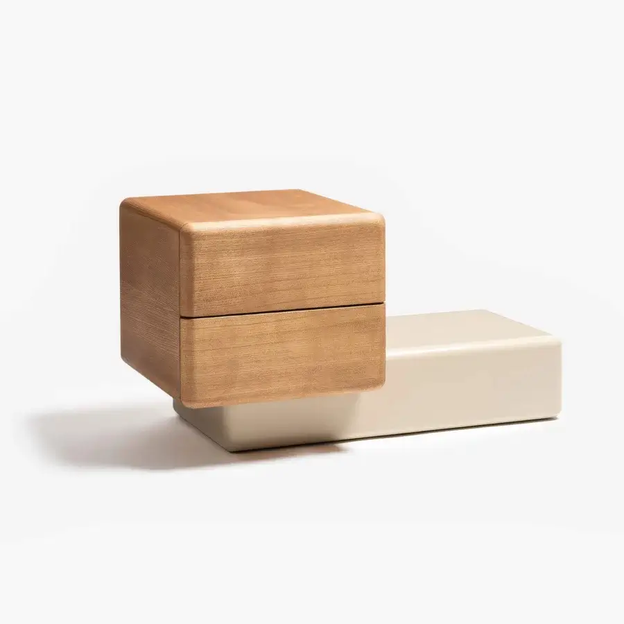 Innovative Carpanese Home Brick NL nightstand crafted in wood with a beige lacquered base and silky smooth finish
