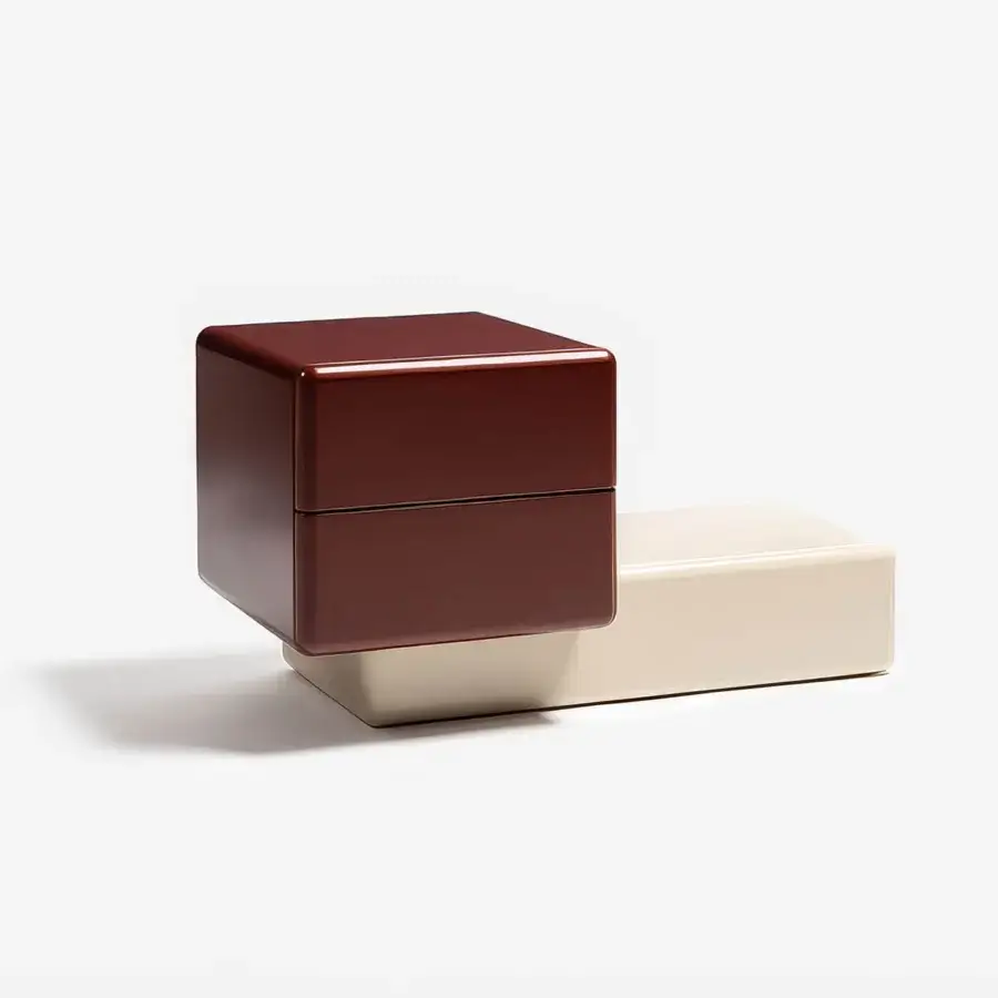 Distinguished Carpanese Home Brick NL nightstand with a two-module design in reddish-brown and beige lacquered finish