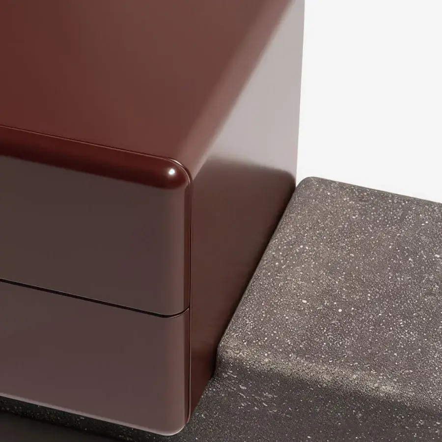 Distinguished Carpanese Home Brick NL nightstand with a two-module design in reddish-brown high-gloss lacquered finish crafted in Italy