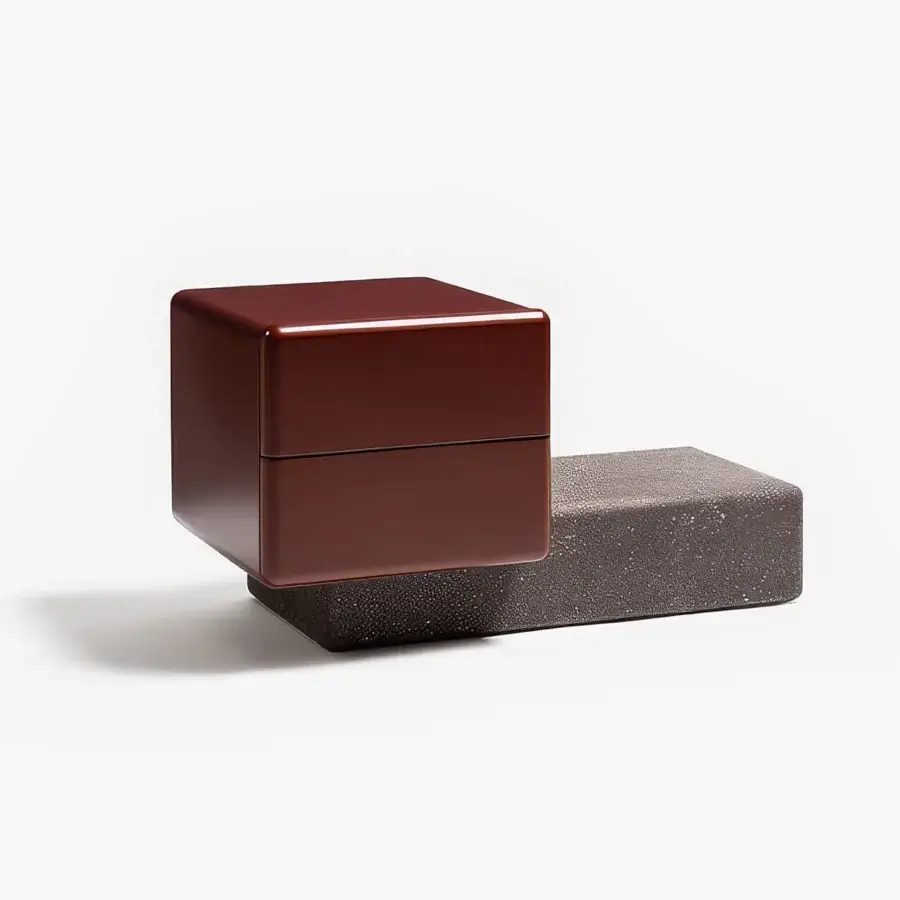Innovative Carpanese Home Brick NL nightstand with two modules in reddish-brown lacquered and dark gray lacquered composition