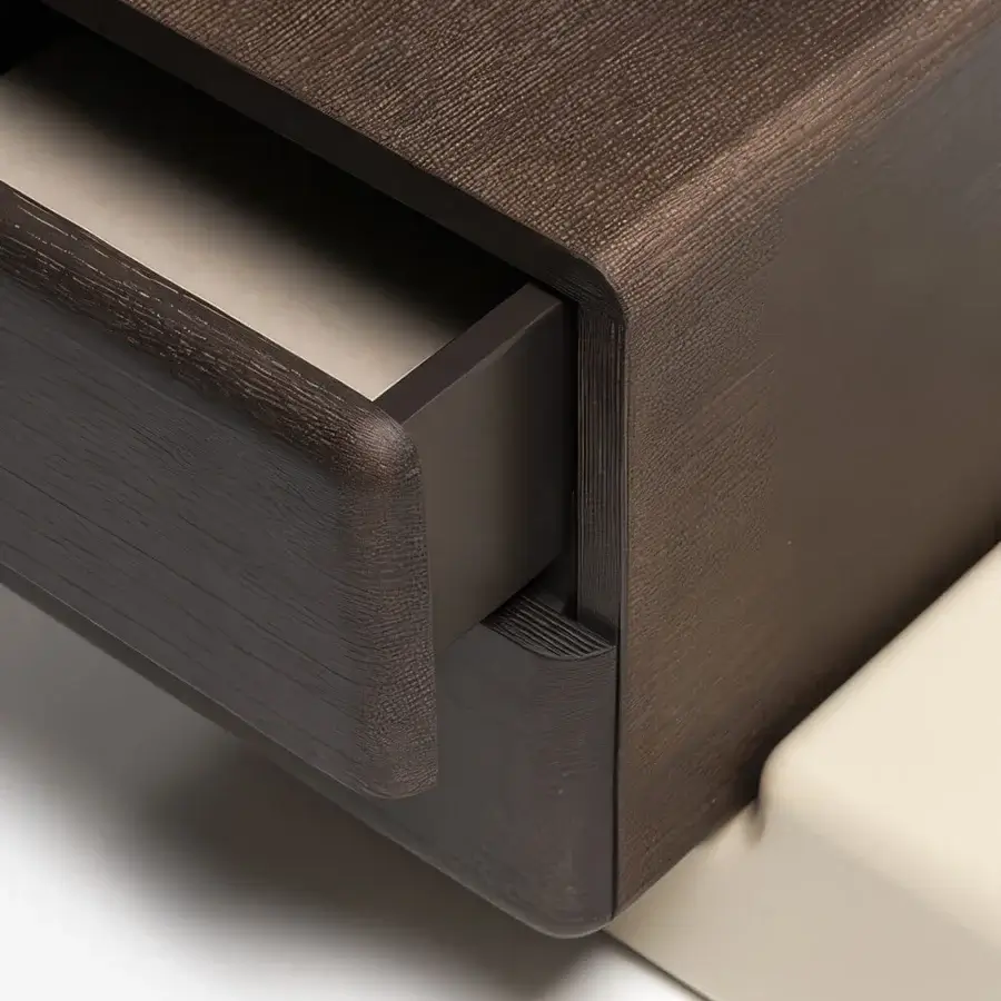 Distinguished Carpanese Home Brick NL nightstand crafted in dark brown wood with silky matte finish and rounded corners