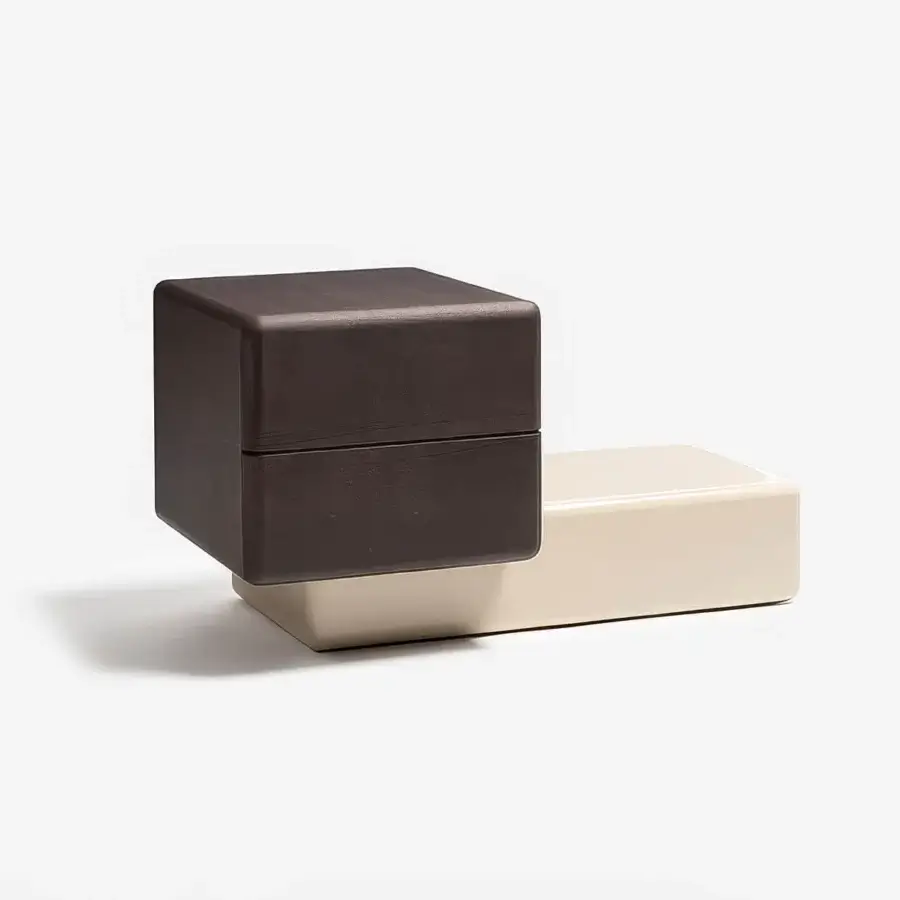 Superior Carpanese Home Brick NL nightstand with a staggered modular form in dark brown and beige lacquered composition with silky finish