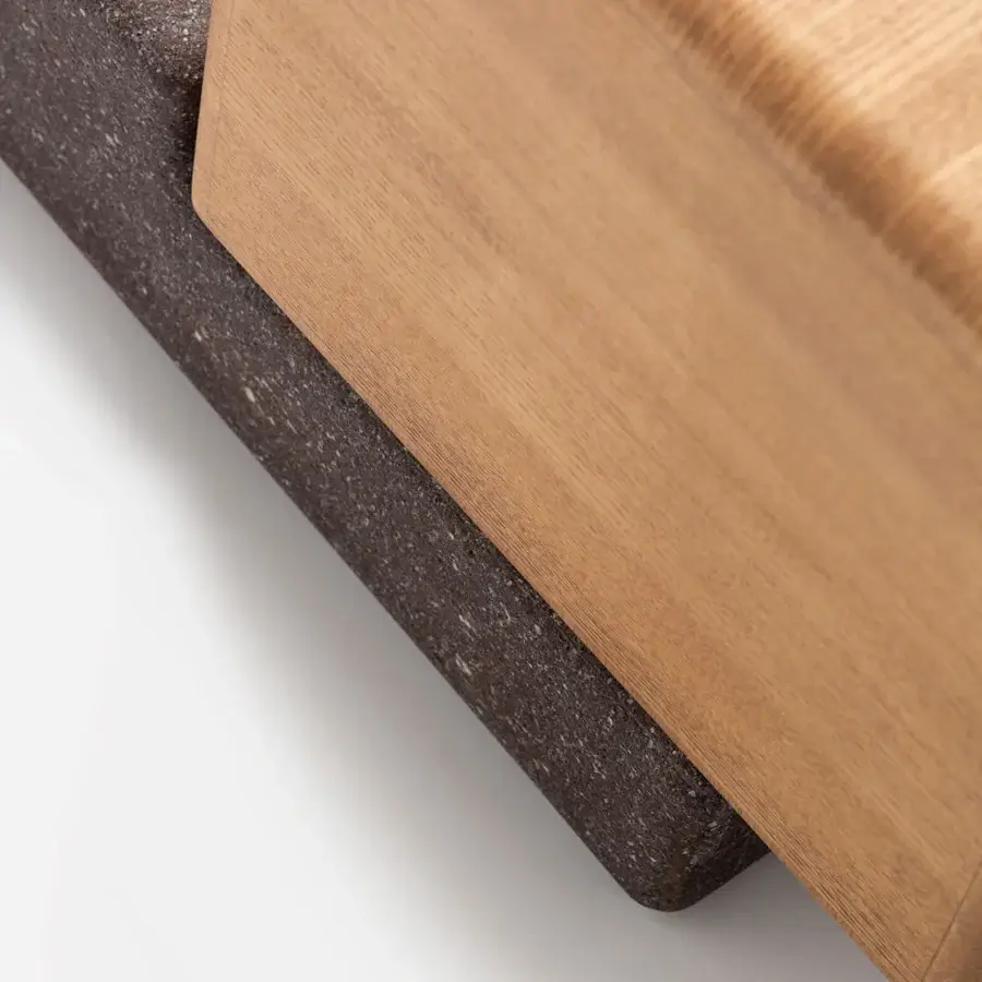 Innovative Carpanese Home Brick NL nightstand with staggered modules in lacquered base and silky-finish wood drawers