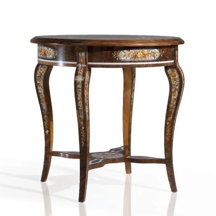 Exquisite Armando Rho A1185 side table crafted in walnut Persian burl with delicate inlaid floral detailing and rich dark brown finish
