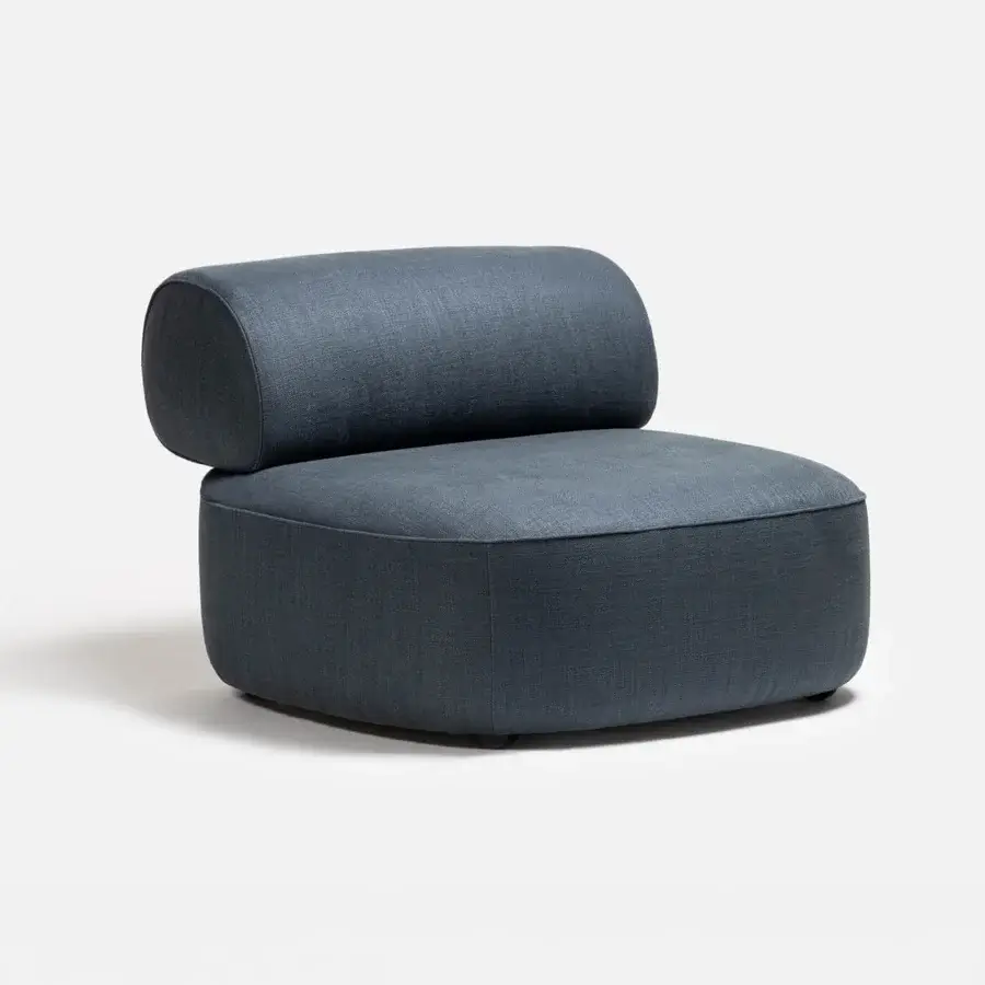 Distinguished Carpanese Home Slow P lounge chair with dark blue-gray woven fabric and lacquered wooden structure