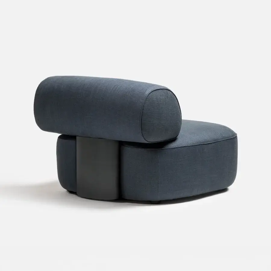 Distinguished Carpanese Home Slow P lounge chair with dark blue-gray woven fabric upholstery and lacquered finish