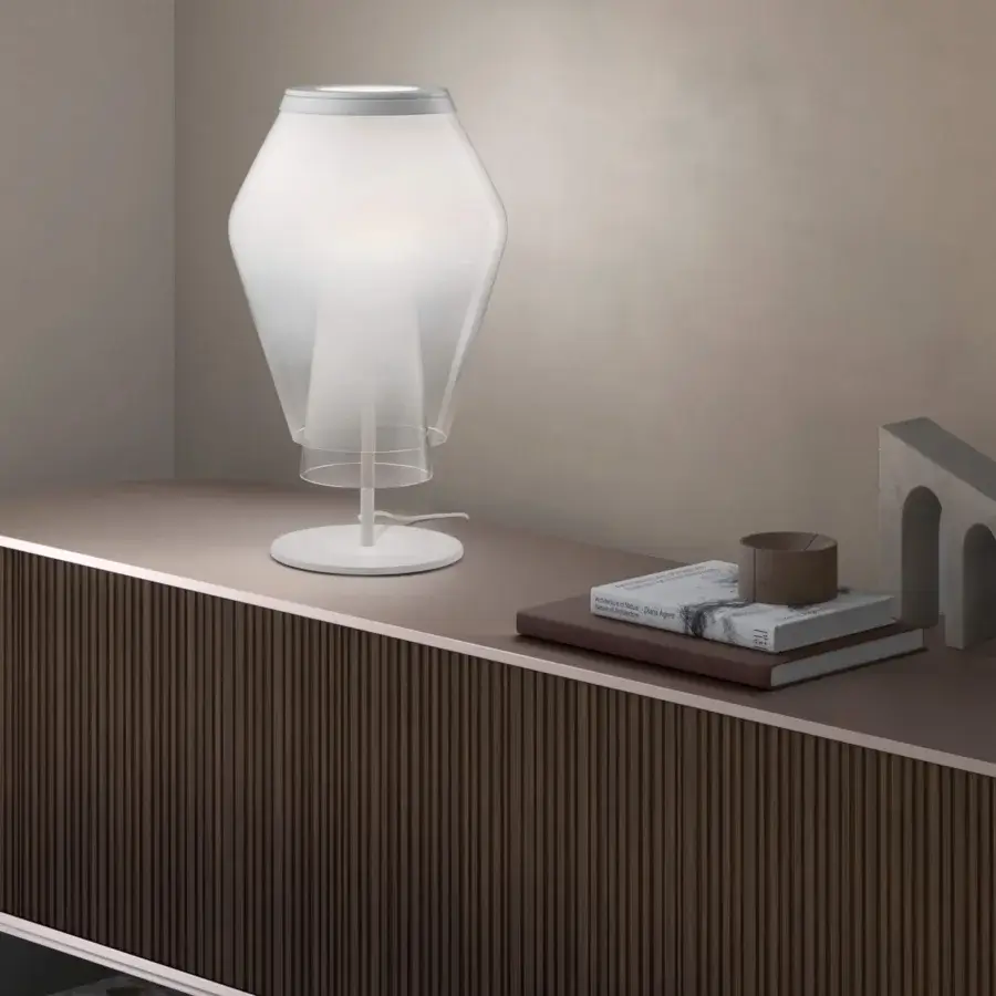 Luxury Vistosi Anisette table lamp crafted in milky glass with slender form and subtle fluted detailing