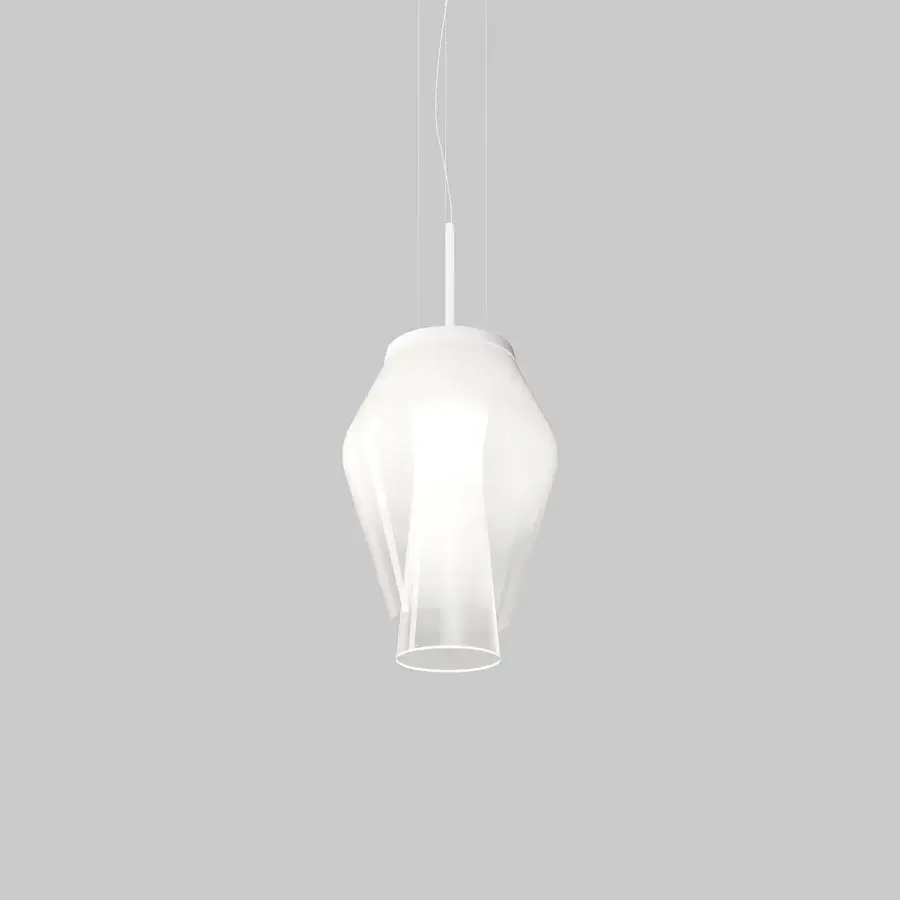 Exceptional Vistosi Anisette suspension lamp with superimposed white crystal diffusers and softly textured surface