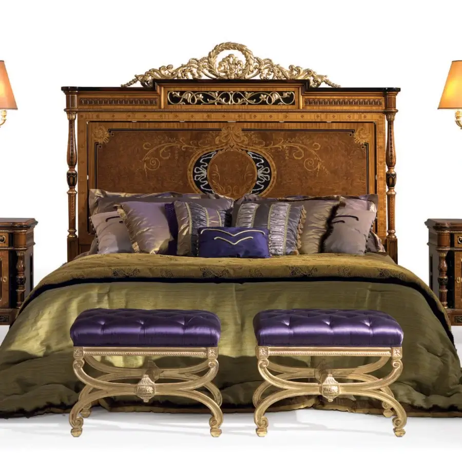 Distinguished Armando Rho A1189 nightstand built in satinwood, walnut Persian burl and ebony with mother-of-pearl inlays and glossy finish