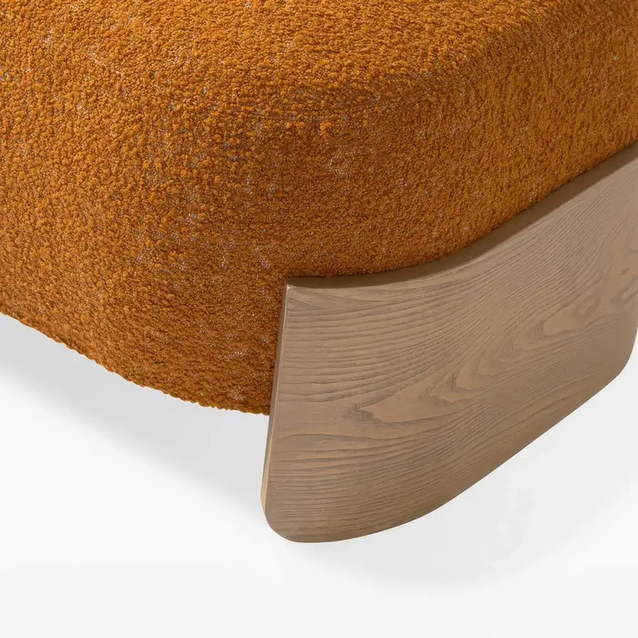 Superior Carpanese Home Betty lounge chair in golden-orange textured textile with satin light-colored wood base
