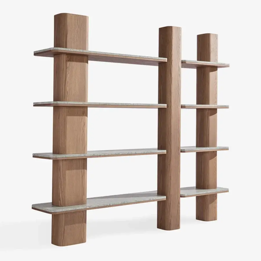 Exceptional Carpanese Home Erice L bookcase built with solid ash wood in a medium tone and satin finish