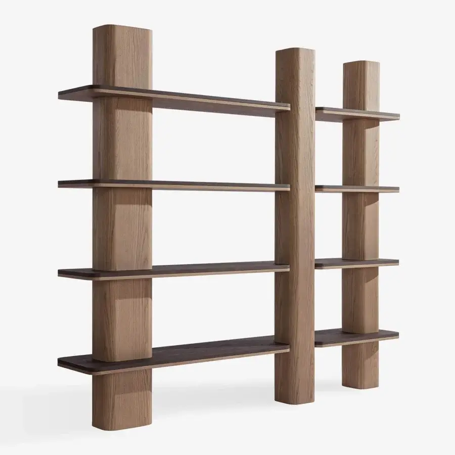 Superior Carpanese Home Erice L bookcase crafted with solid ash wood in a satin finish and rich medium brown tone