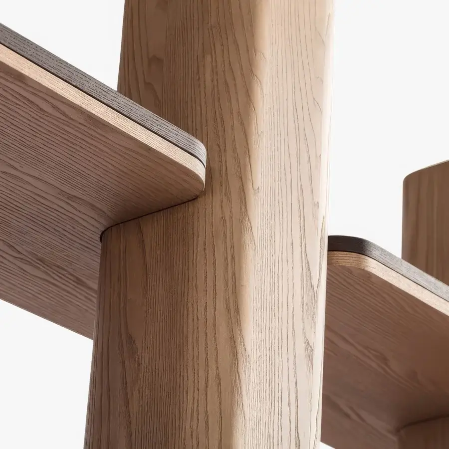 Distinguished Carpanese Home Erice L bookcase crafted with solid ash wood exhibiting a satin finish and architectural lines